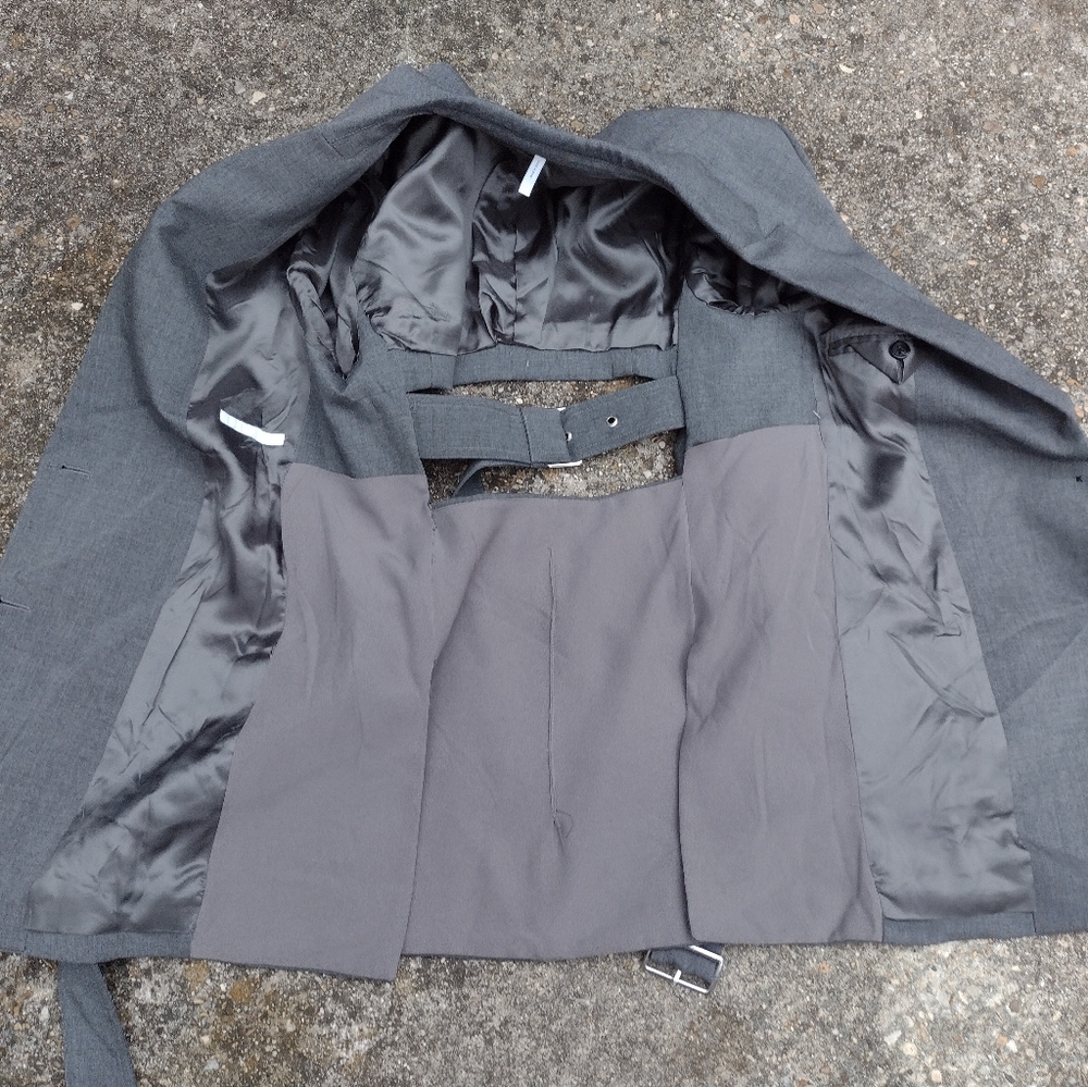 Helmut Lang Cutout Back Gray Wool Belted Blazer Jacket NWOT - Picture 10 of 11
